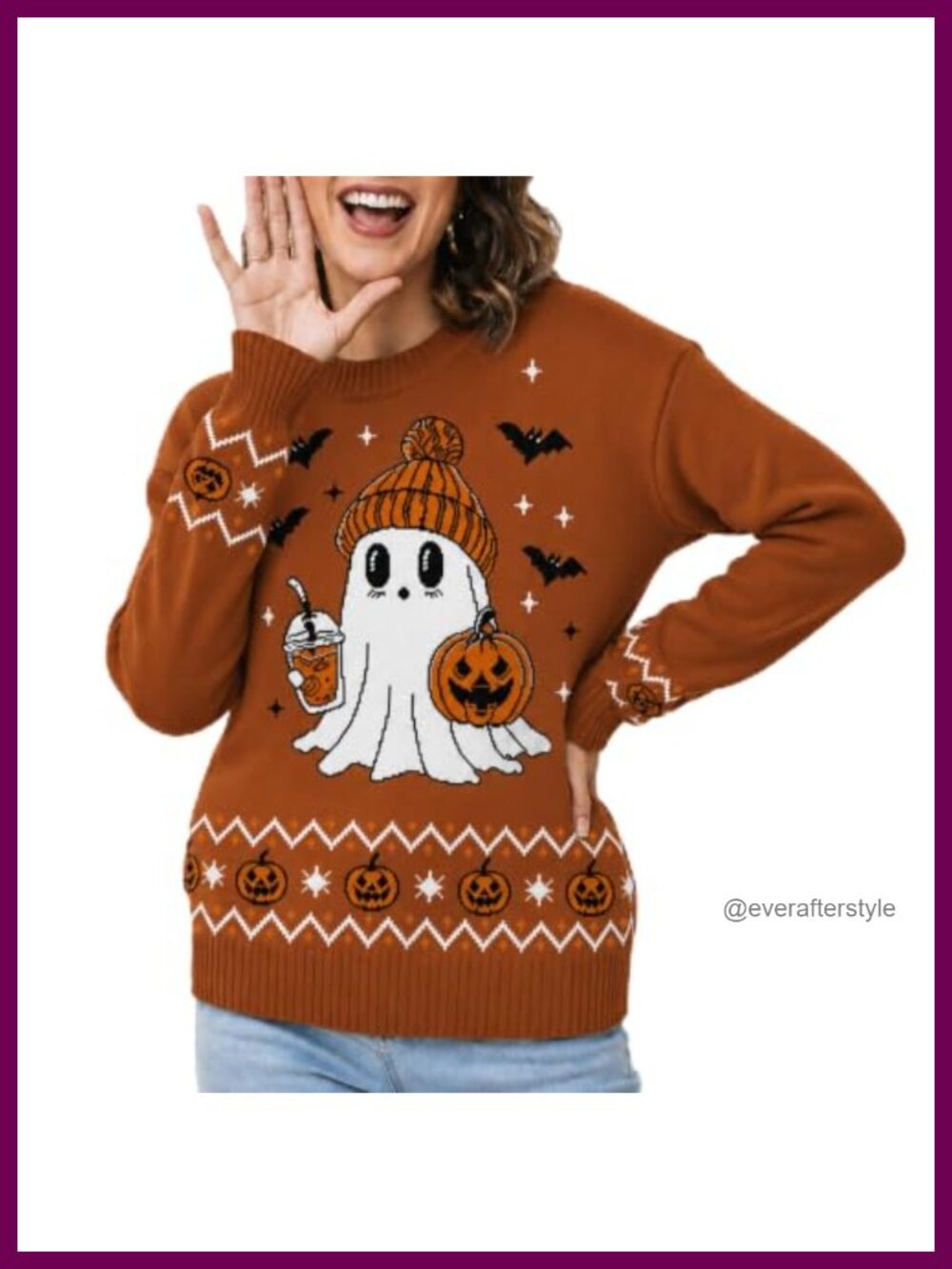 Women's Halloween Ghost Pumpkin Knit Pullover Sweater Crewneck